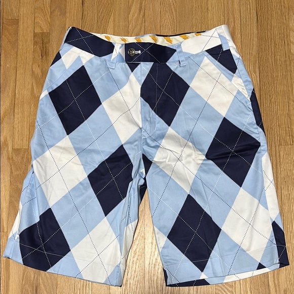 Loudmouth Mens Cotton / Spandex Golf Shorts Blue, Navy and White Argyle - Picture 1 of 6